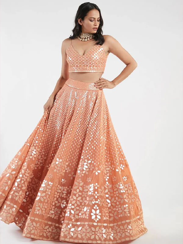 Coral Lehenga Choli Bridal Set